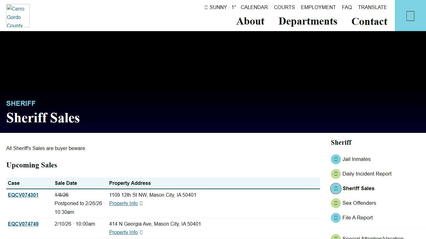 Sheriff Sales - Sheriff - Cerro Gordo County, Iowa